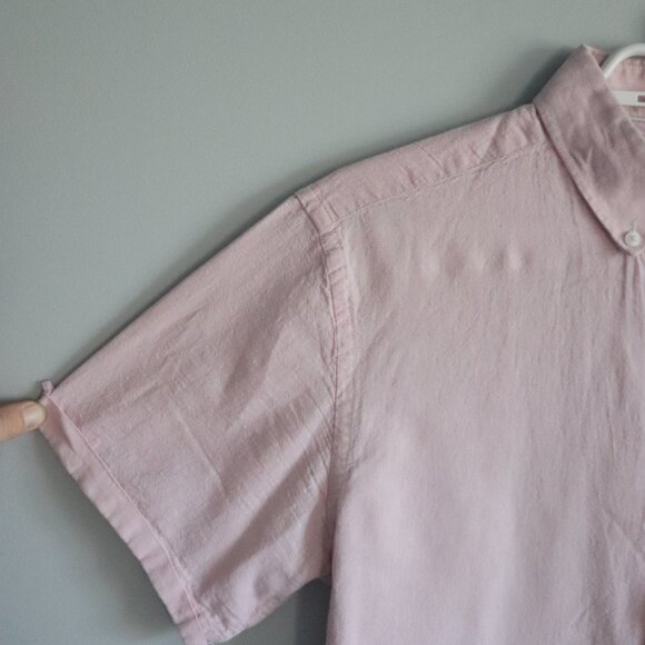 Steel & Jelly Mens Pink Sz M Linen Collared Button Down Short Sleeve Top - Picture 3 of 12